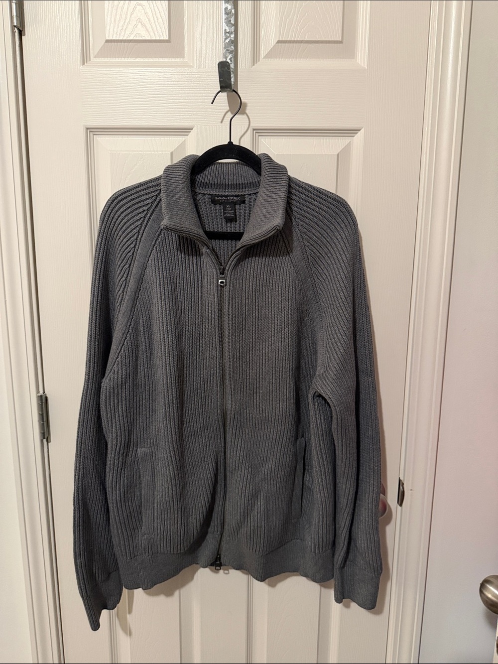 Men's Green Full-Zip Ribbed Sweater Jacket